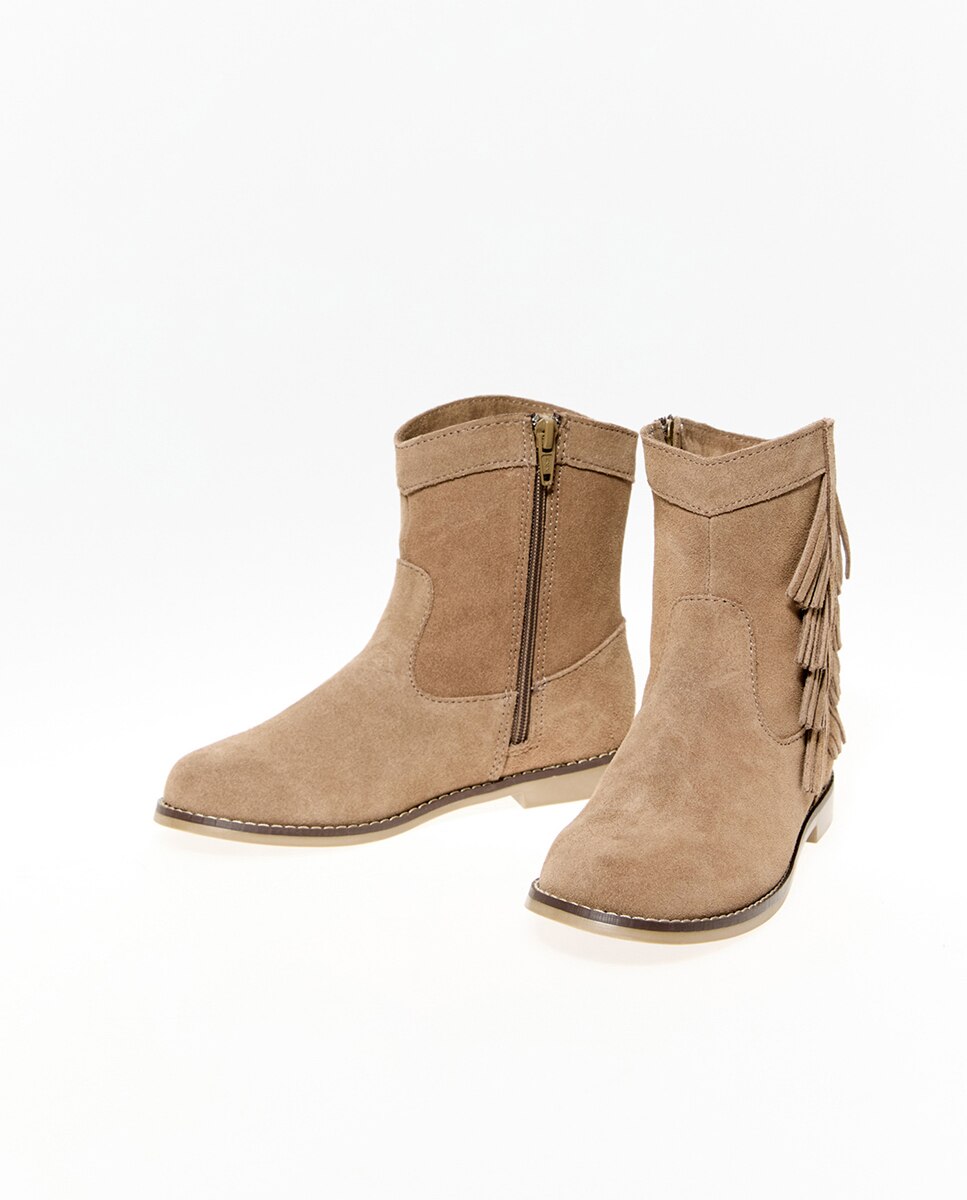 Botins em Pele com Franjas Toffee-3