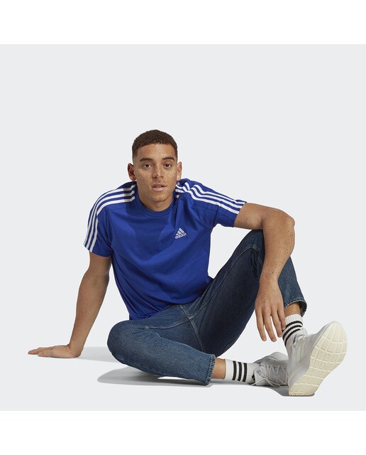 T-shirt de Treino de Homem Essentials Single Jersey 3 Faixas Azul-marinho-5