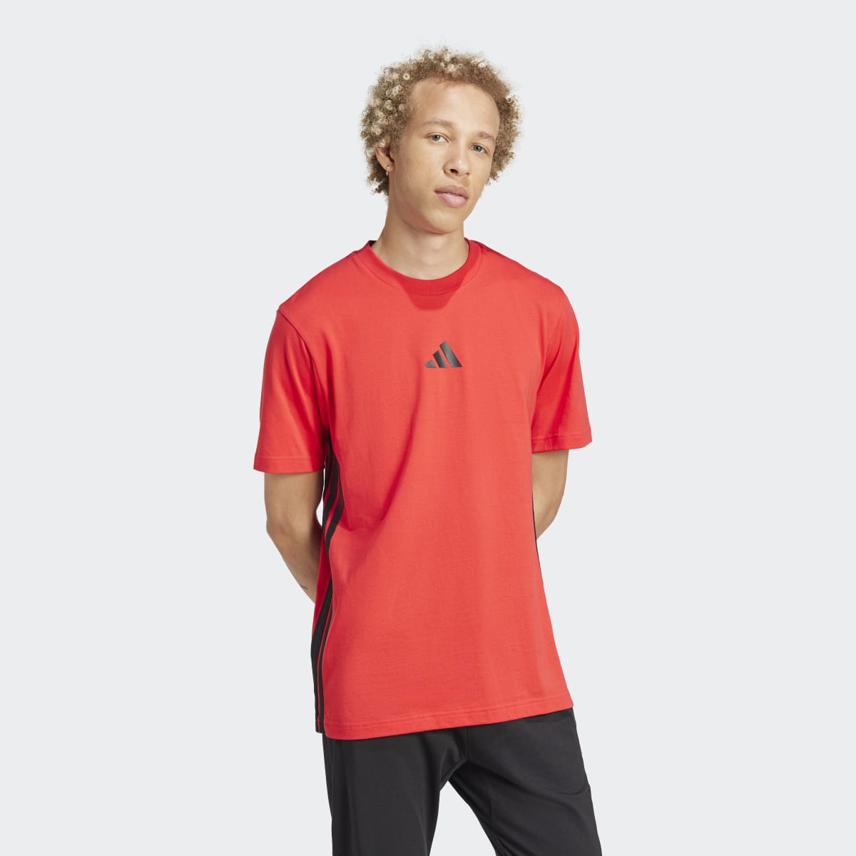 T-shirt de Homem Essentials Single Jersey 3 Faixas Vermelho-4