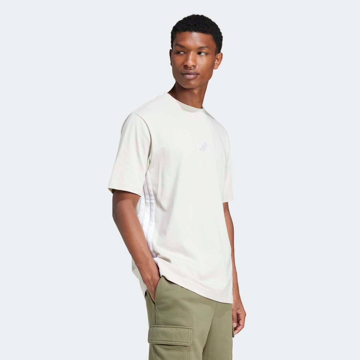 T-shirt de Homem Essentials Single Jersey 3 Faixas Cinzento-3