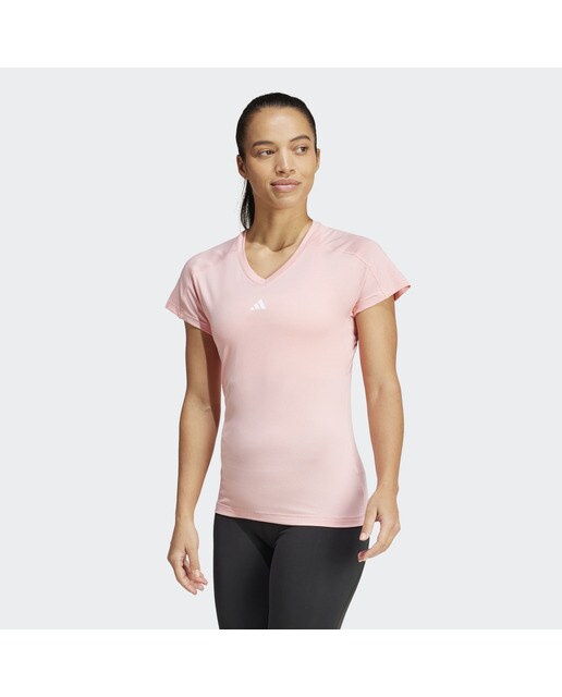 T-shirt de Mulher Aeroready Train Essentials Minimal Branding V-Neck Rosa-1