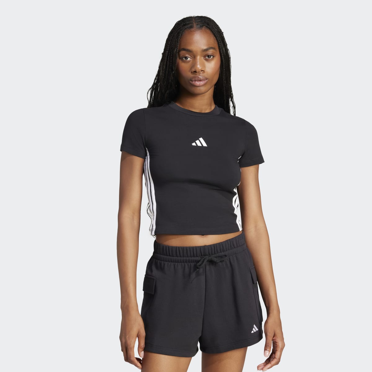 T-shirt de Mulher Essentials Slim Baby 3 Faixas Preto-1