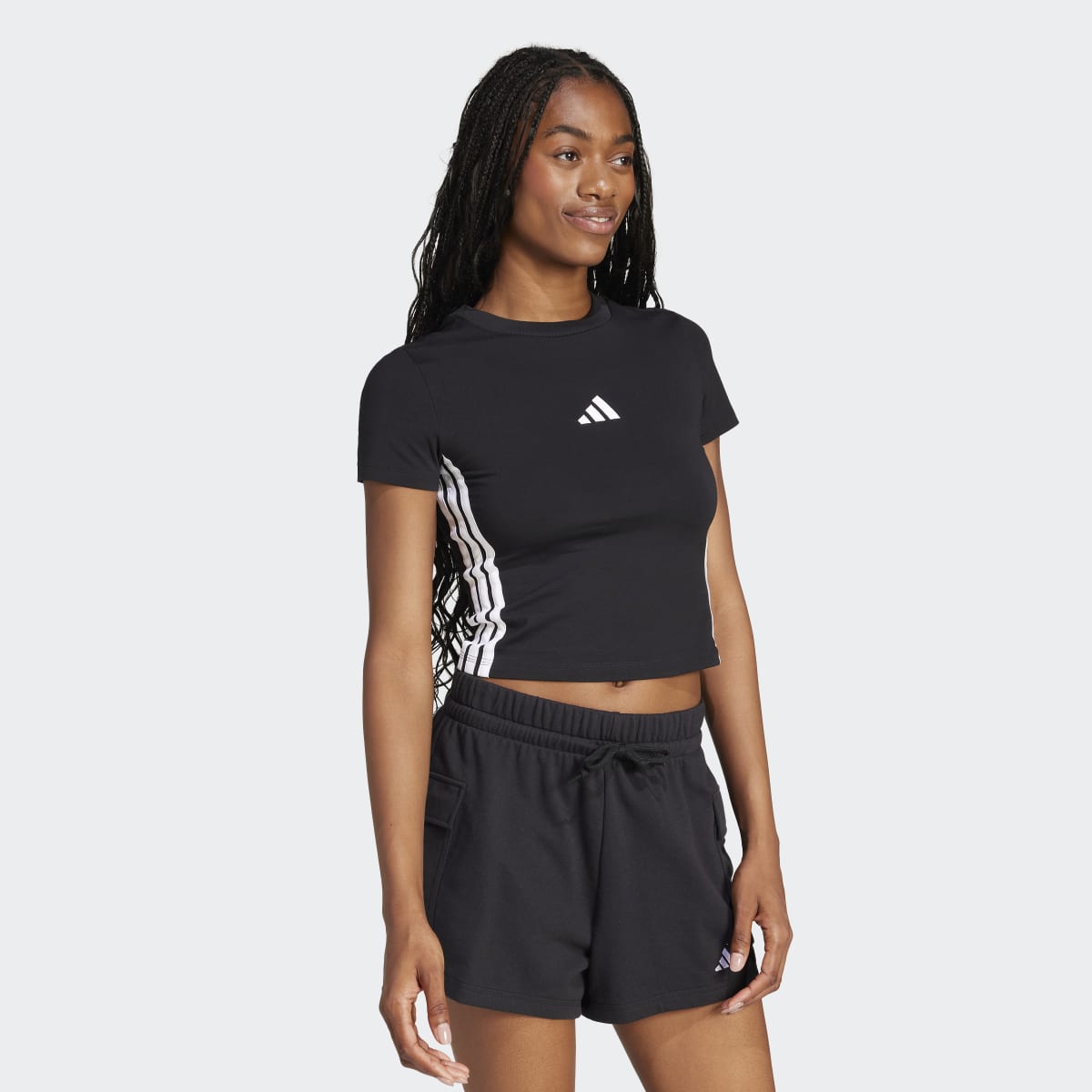 T-shirt de Mulher Essentials Slim Baby 3 Faixas Preto-4