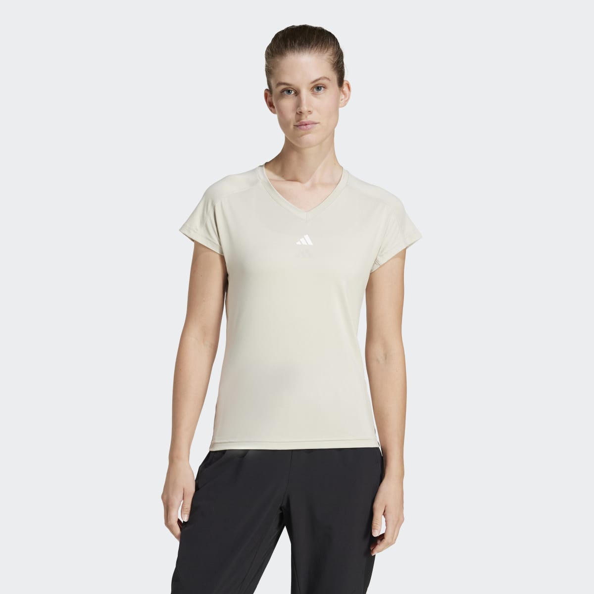 T-shirt de Mulher Aeroready Train Essentials Minimal Branding V-Neck Cinzento-1