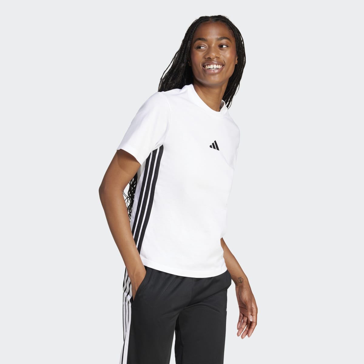 T-shirt de Mulher Essentials Cotton 3 Faixas Branco-4