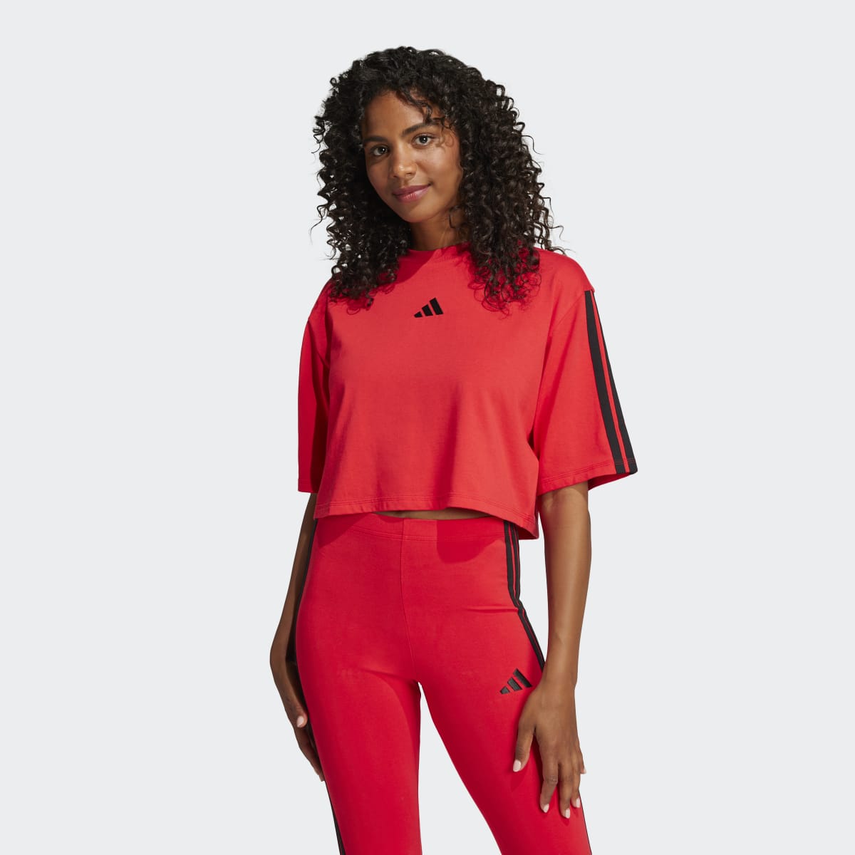 T-shirt de Mulher Essentials Cotton 3 Faixas Vermelho-1
