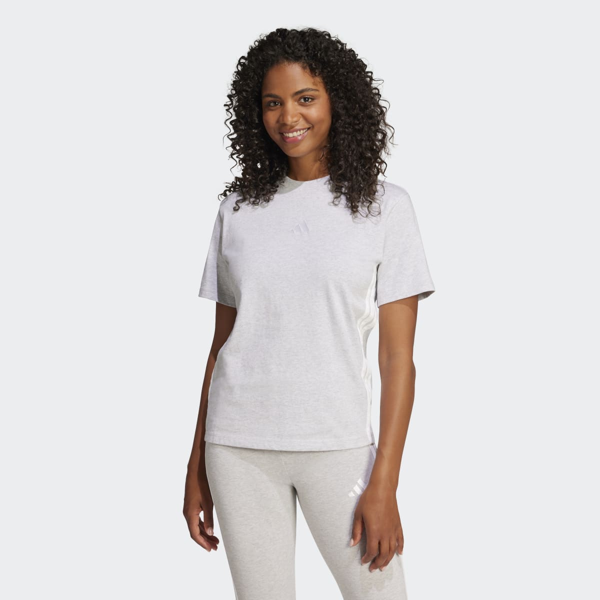 T-shirt de Mulher Essentials Cotton 3 Faixas Cinzento-1