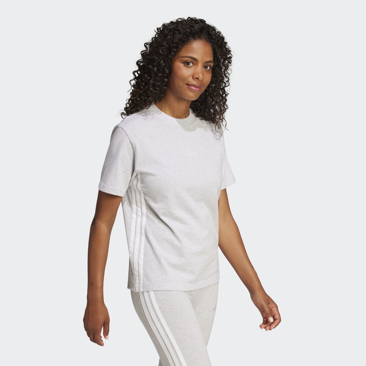 T-shirt de Mulher Essentials Cotton 3 Faixas Cinzento-4
