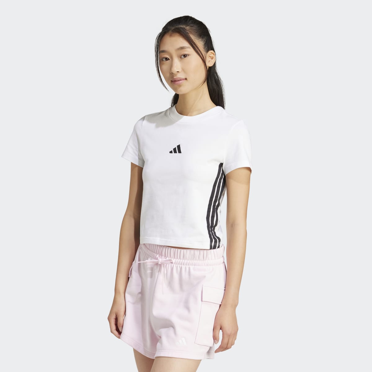 T-shirt de Mulher Essentials Slim Baby 3 Faixas Branco-1