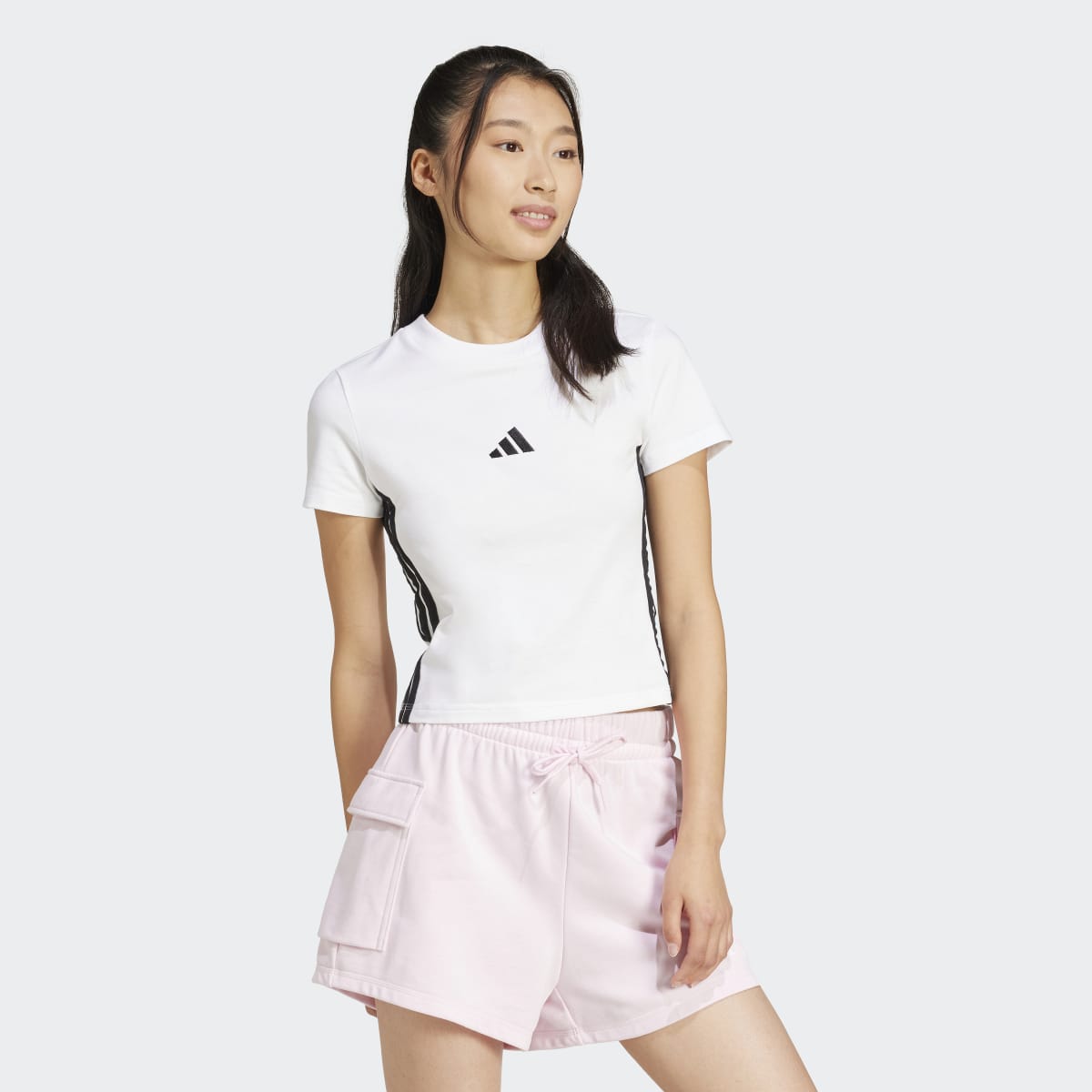 T-shirt de Mulher Essentials Slim Baby 3 Faixas Branco-4