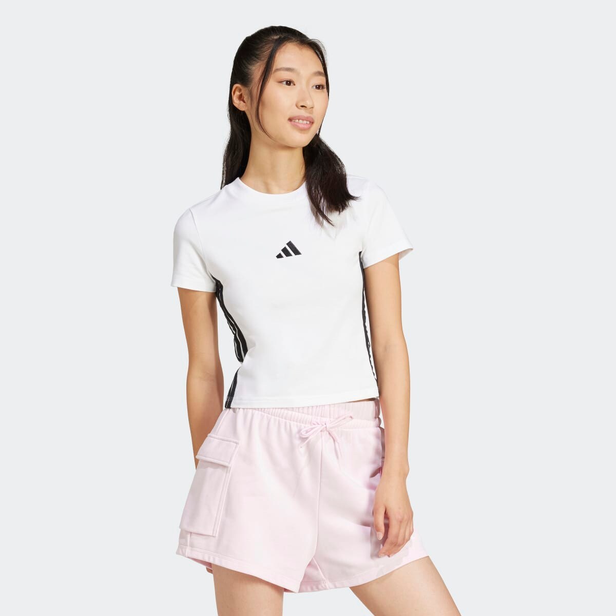 T-shirt de Mulher Essentials Slim Baby 3 Faixas Branco-4