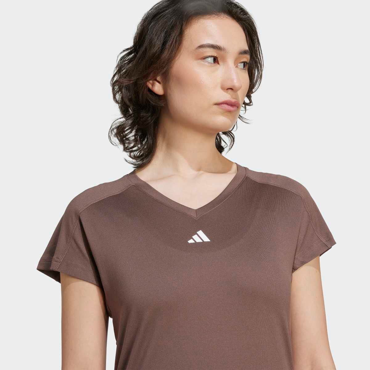 T-shirt de Mulher Aeroready Train Essentials Minimal Branding V-Neck Castanho-4