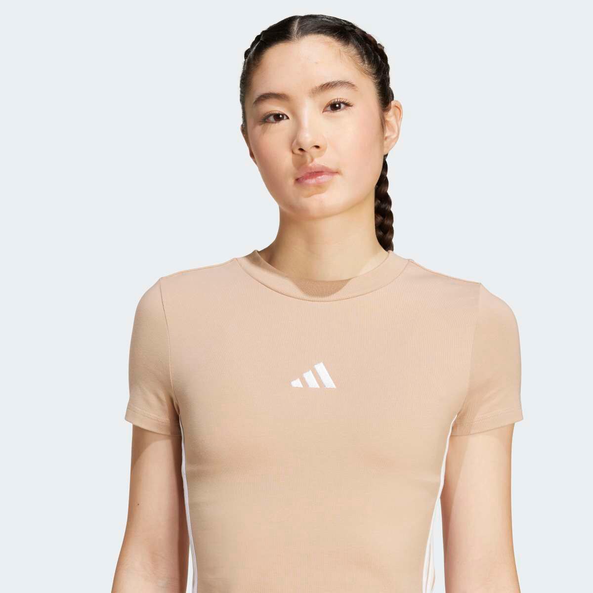 T-shirt de Mulher Essentials Slim Baby 3 Faixas Castanho-4