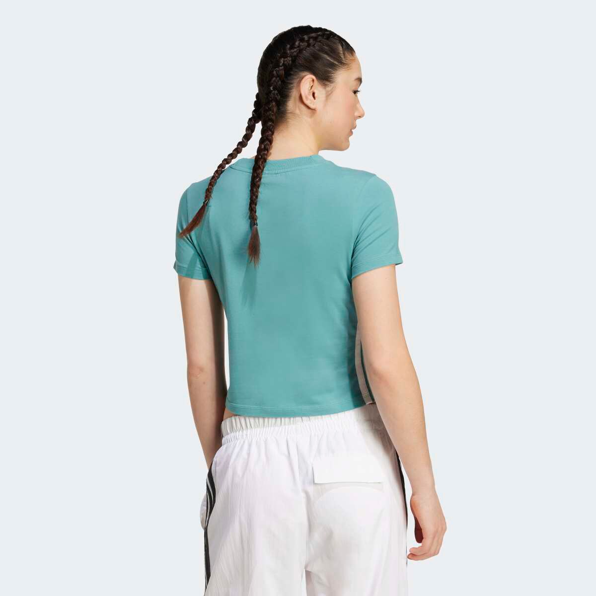 T-shirt de Mulher Essentials Slim Baby 3 Faixas Turquesa-2