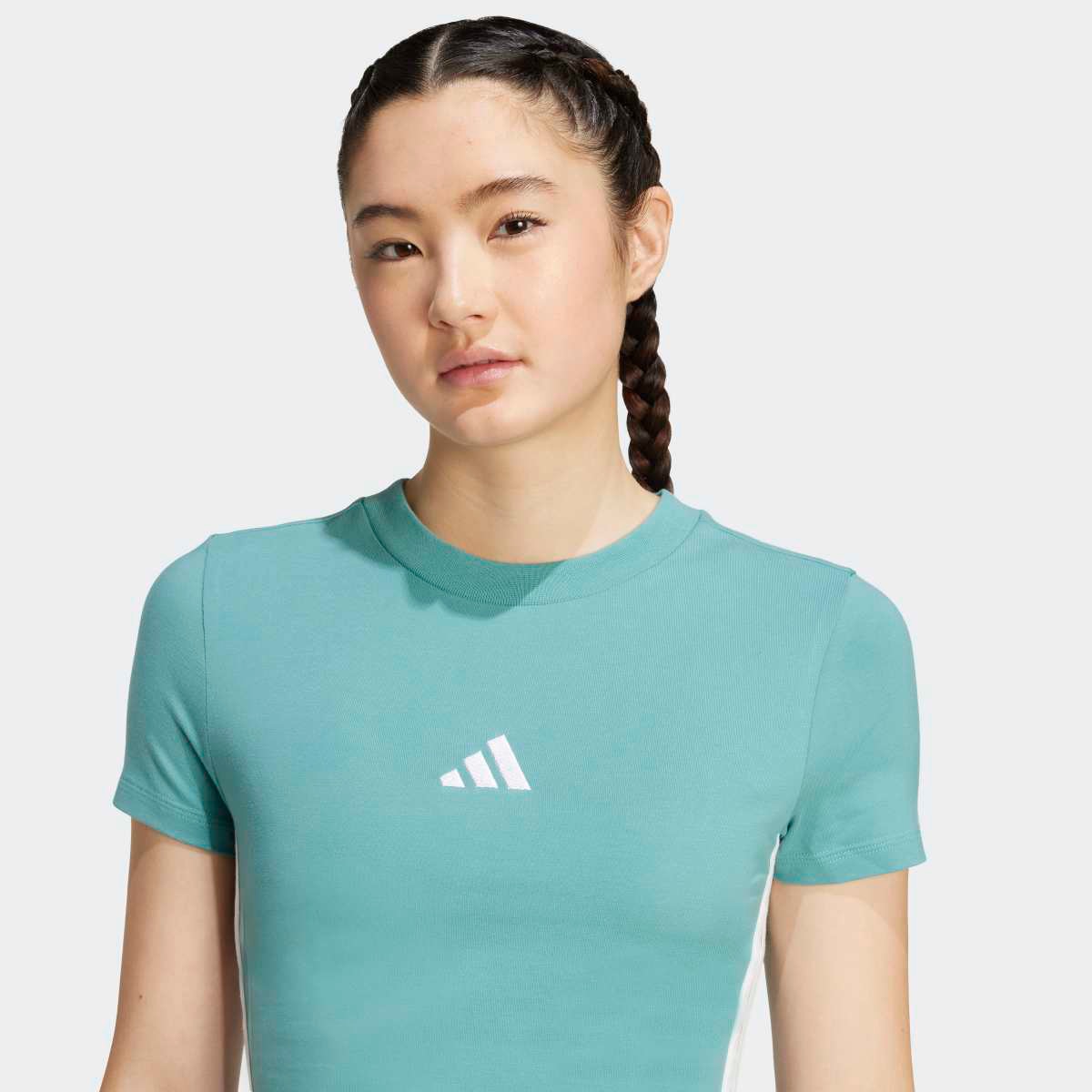 T-shirt de Mulher Essentials Slim Baby 3 Faixas Turquesa-3