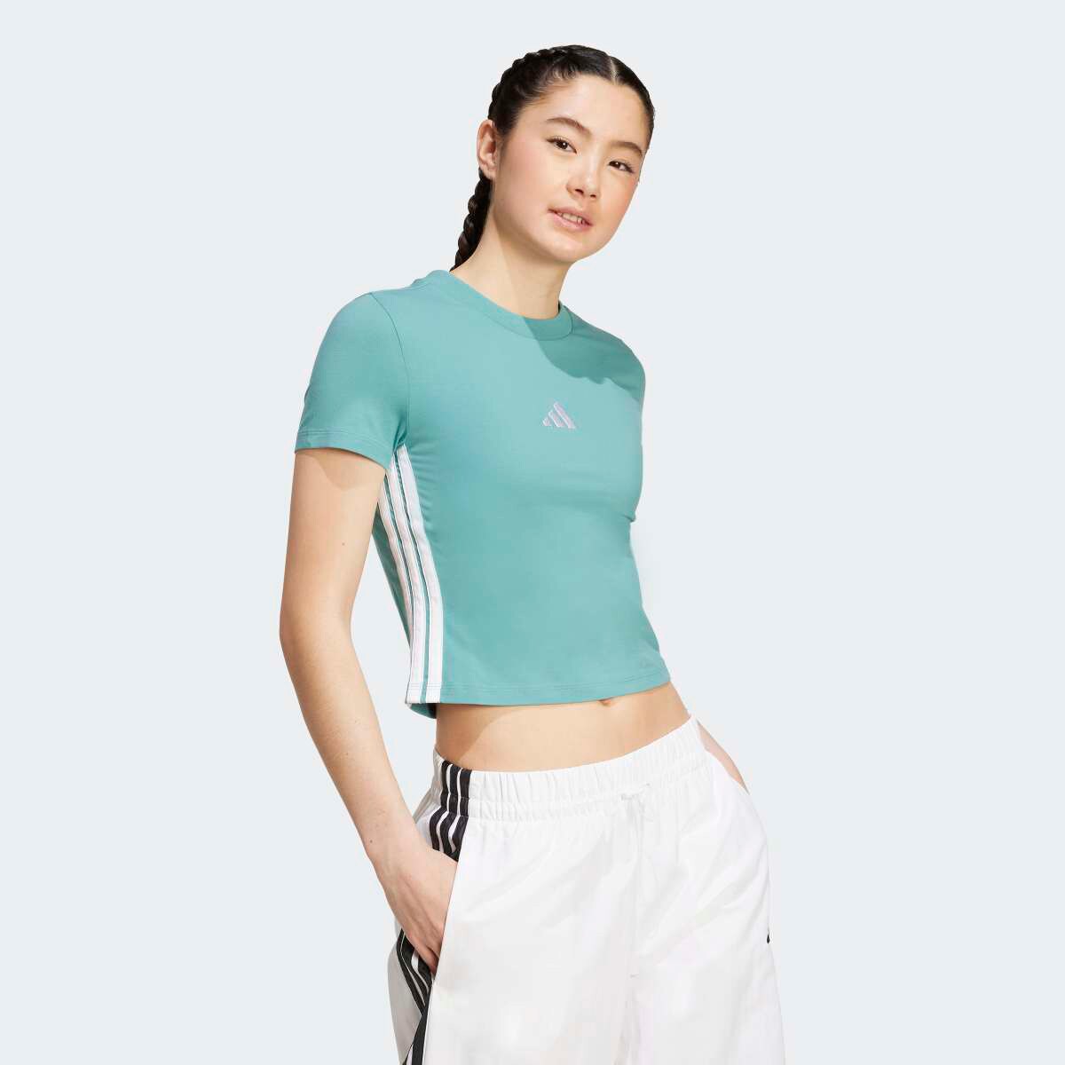 T-shirt de Mulher Essentials Slim Baby 3 Faixas Turquesa-4