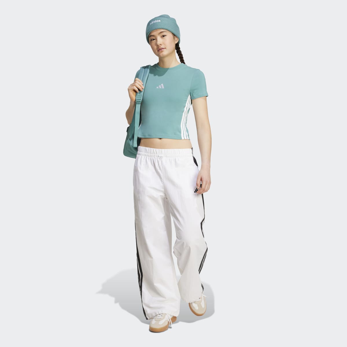 T-shirt de Mulher Essentials Slim Baby 3 Faixas Turquesa-6