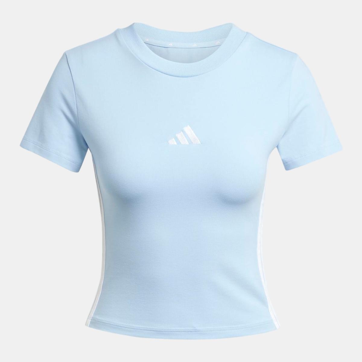 T-shirt de Mulher Essentials Slim Baby 3 Faixas Azul-6