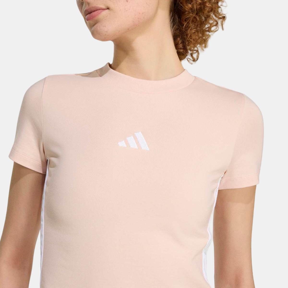 T-shirt de Mulher Essentials Slim Baby 3 Faixas Rosa-4
