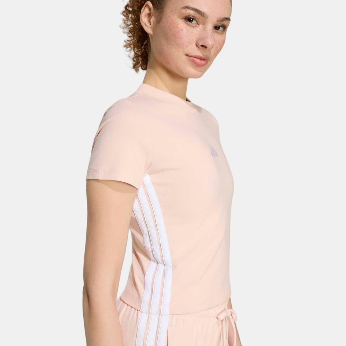 T-shirt de Mulher Essentials Slim Baby 3 Faixas Rosa-5