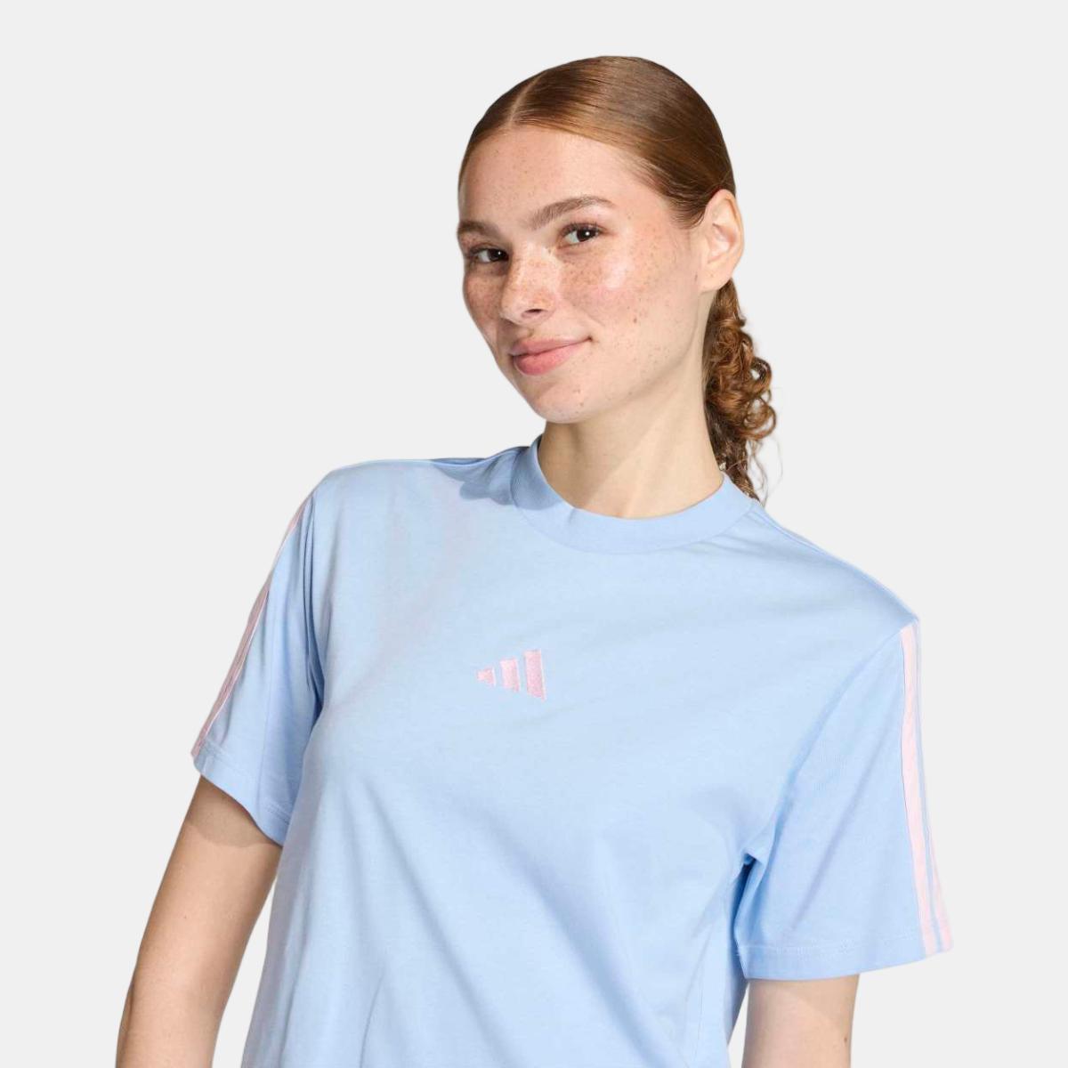 T-shirt de Mulher Essentials Cotton 3 Faixas Azul-4