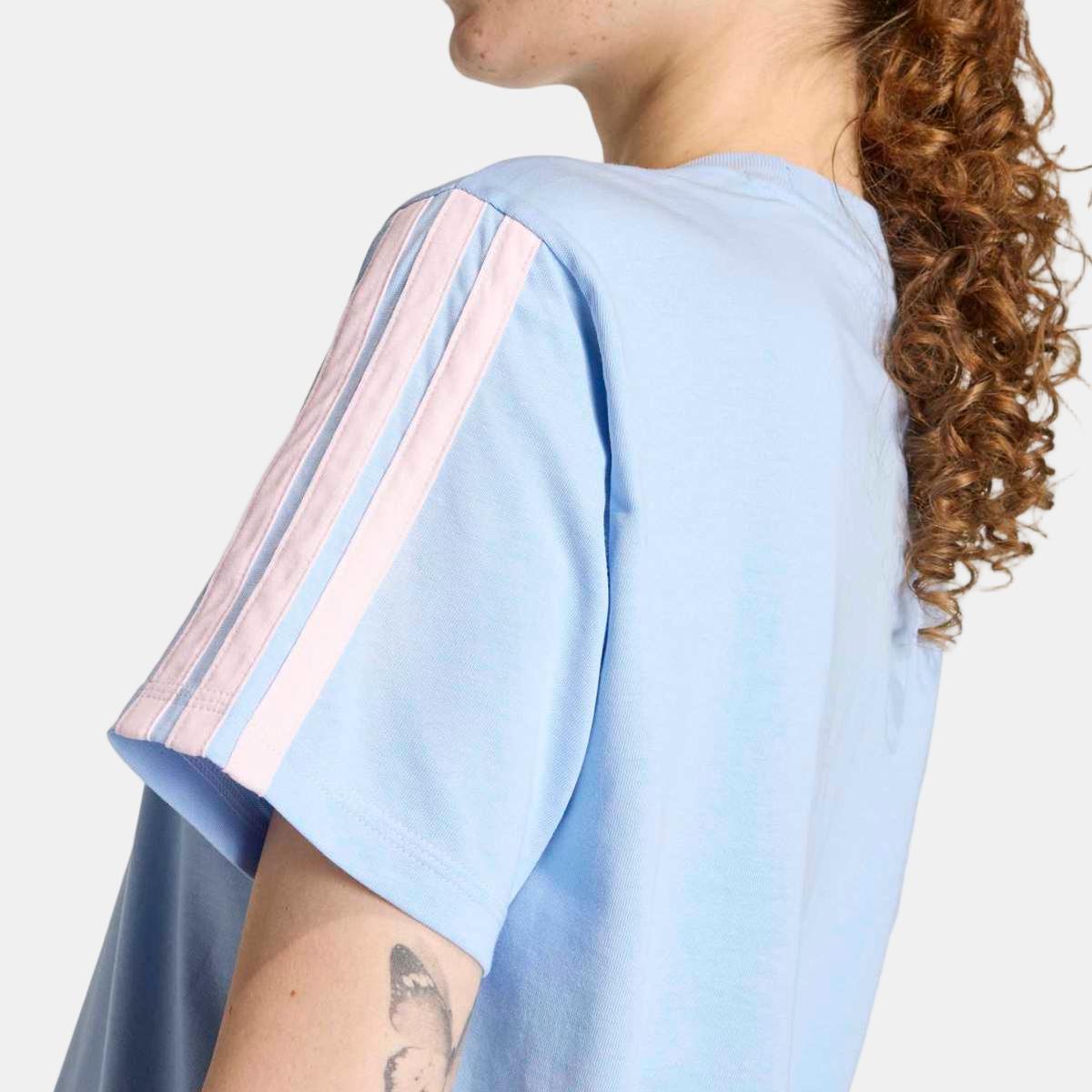 T-shirt de Mulher Essentials Cotton 3 Faixas Azul-5