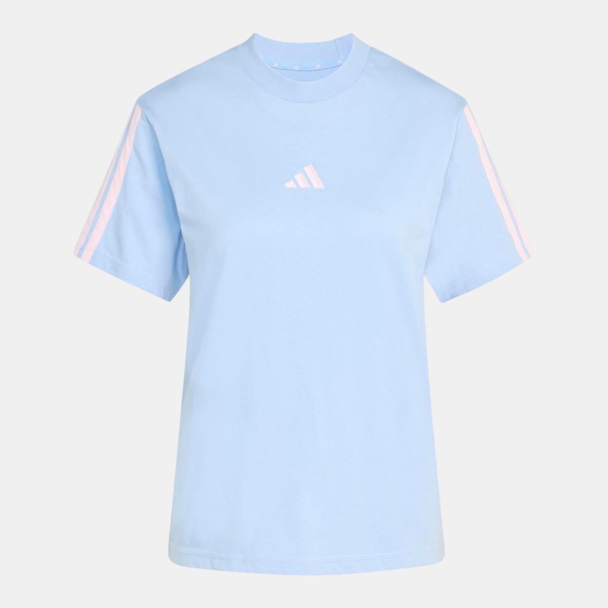 T-shirt de Mulher Essentials Cotton 3 Faixas Azul-6