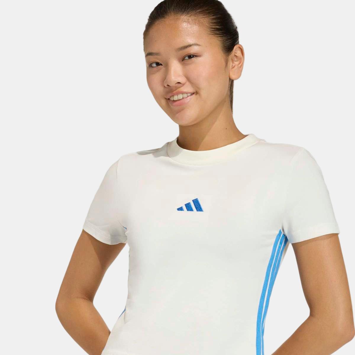T-shirt de Mulher Essentials Slim Baby 3 Faixas Branco-5