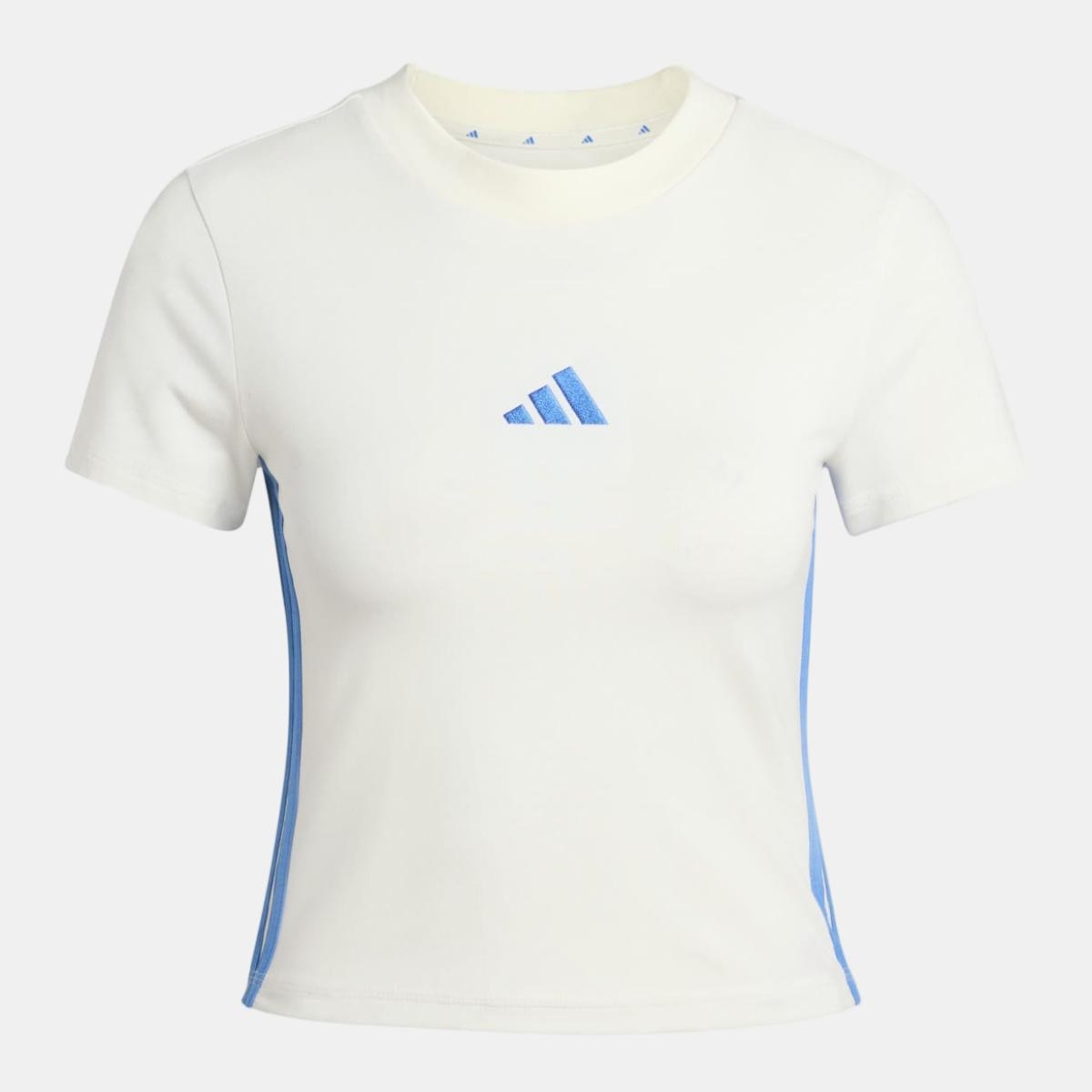 T-shirt de Mulher Essentials Slim Baby 3 Faixas Branco-6