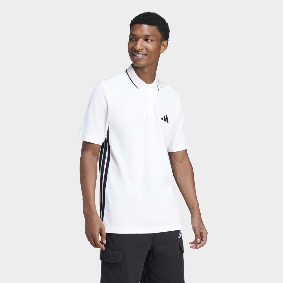 Polo de Homem Essentials Piqué 3 Faixas Branco-3