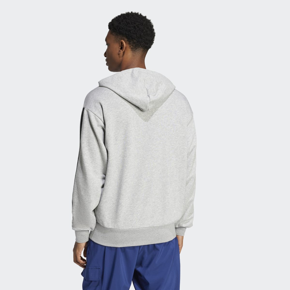 Sweatshirt de Homem com Capuz Essentials French Terry 3 Faixas Cinzento-2