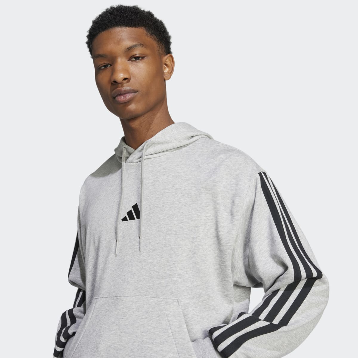 Sweatshirt de Homem com Capuz Essentials French Terry 3 Faixas Cinzento-3