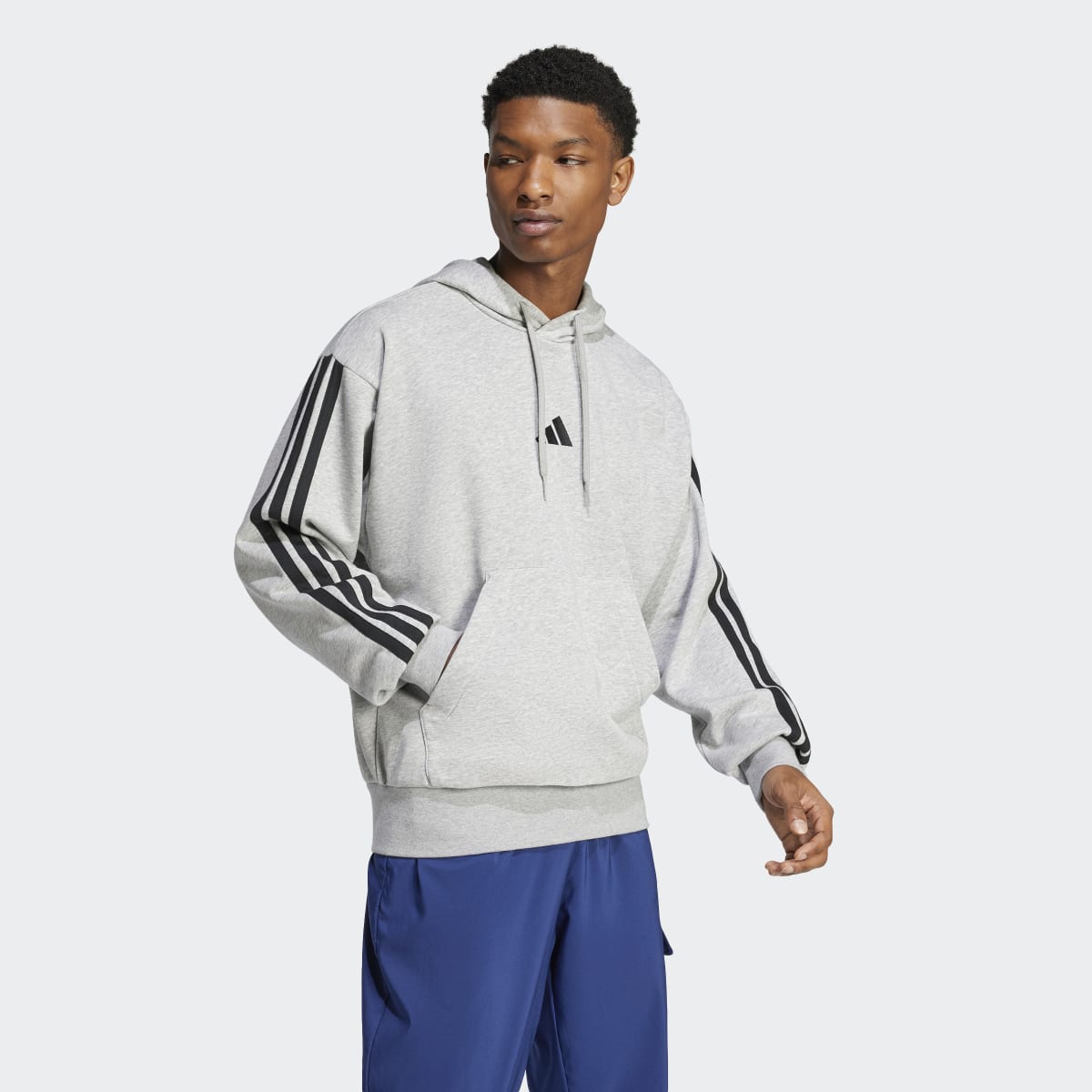 Sweatshirt de Homem com Capuz Essentials French Terry 3 Faixas Cinzento-4