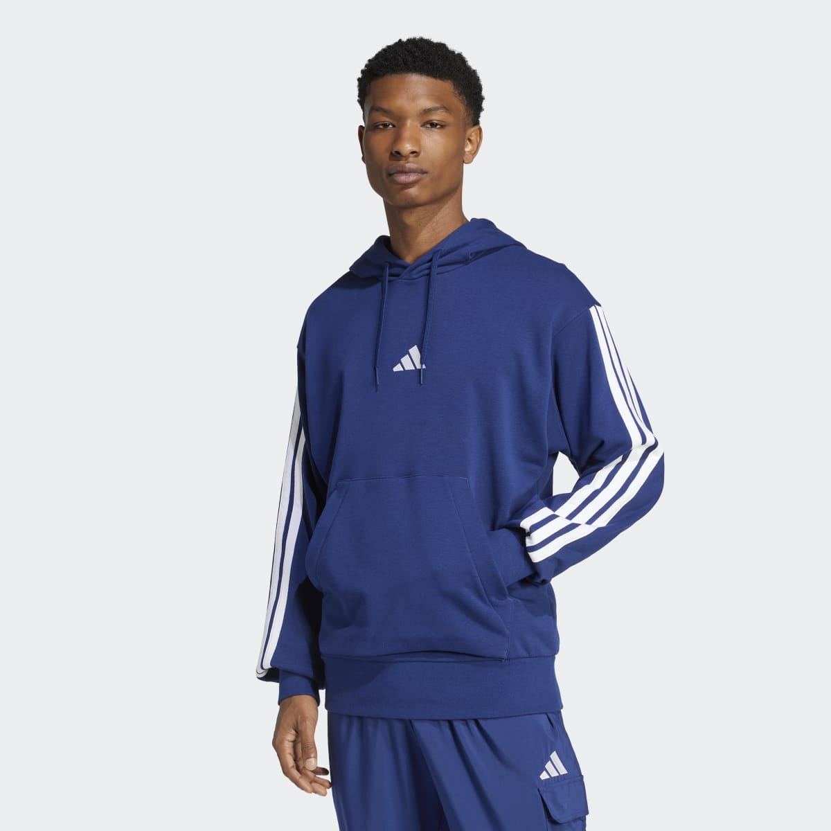 Sweatshirt de Homem com Capuz Essentials French Terry 3 Faixas Azul-1