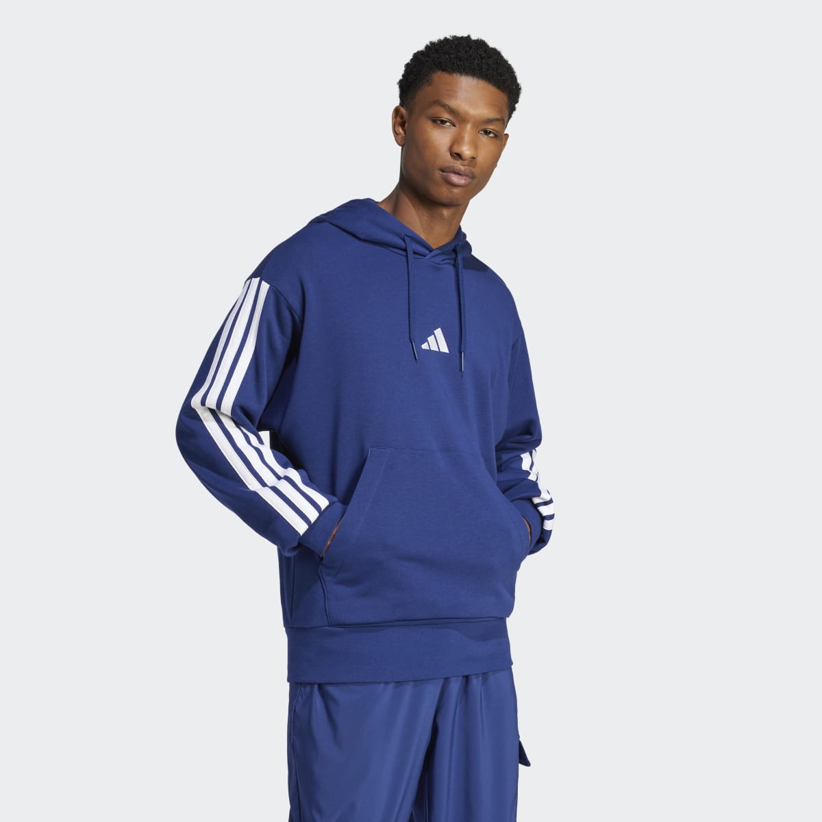 Sweatshirt de Homem com Capuz Essentials French Terry 3 Faixas Azul-4