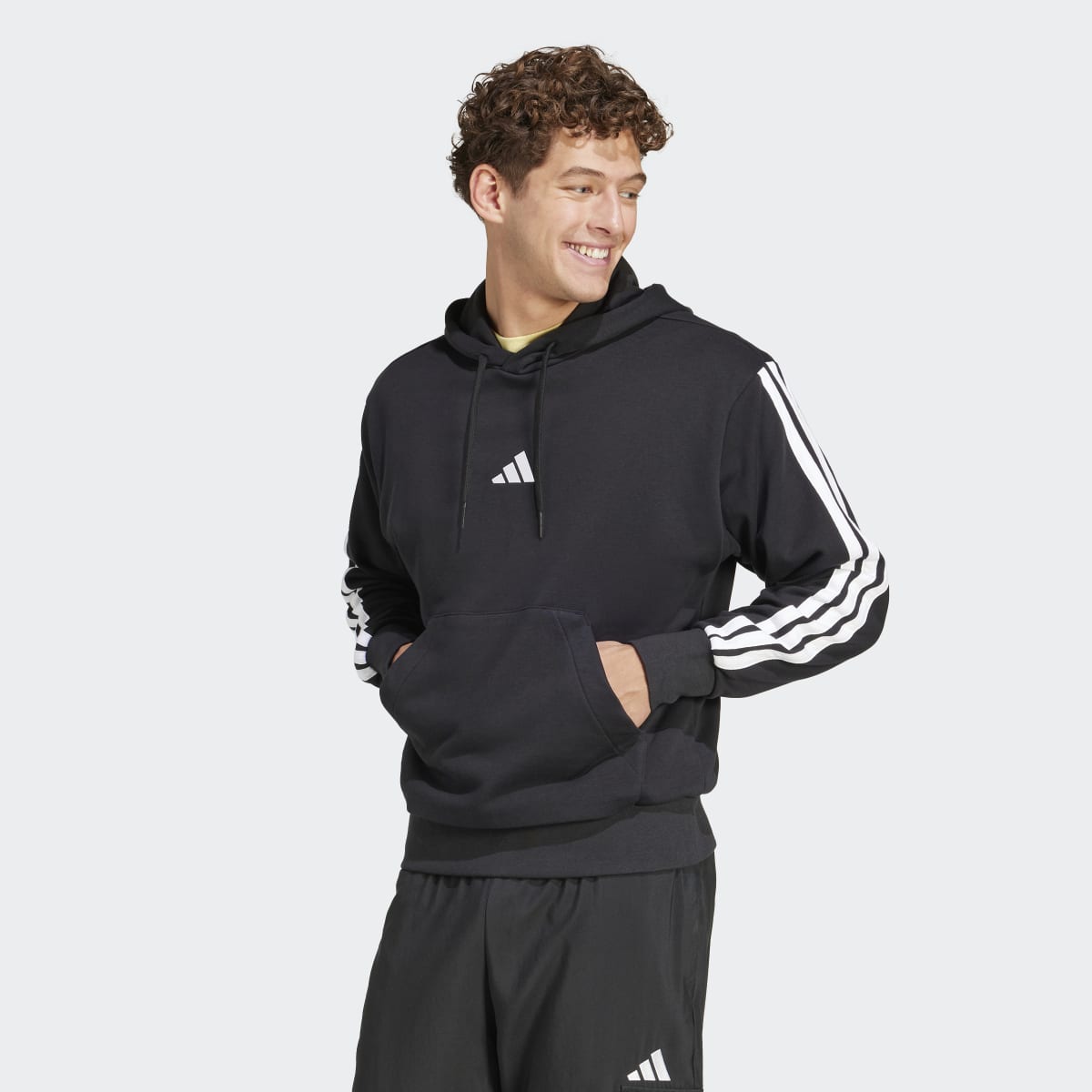 Sweatshirt de Homem com Capuz Essentials French Terry 3 Faixas Preto-1