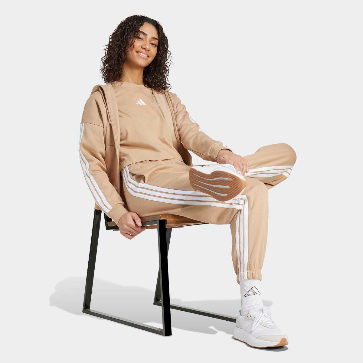 Sweatshirt de Mulher Essentials Fleece 3 Faixas Castanho-5