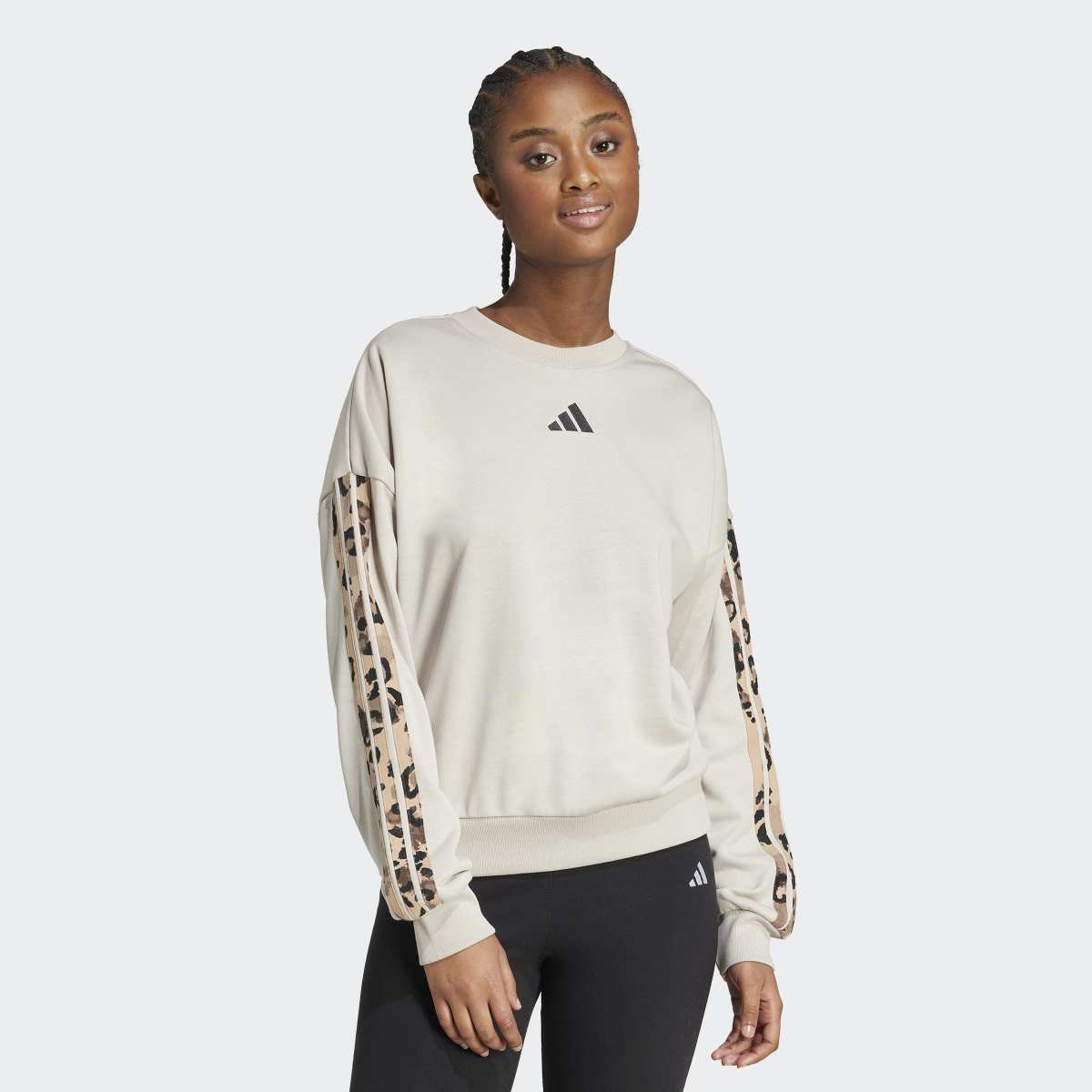 Sweatshirt de Mulher Animal Print 3 Faixas Bege-1