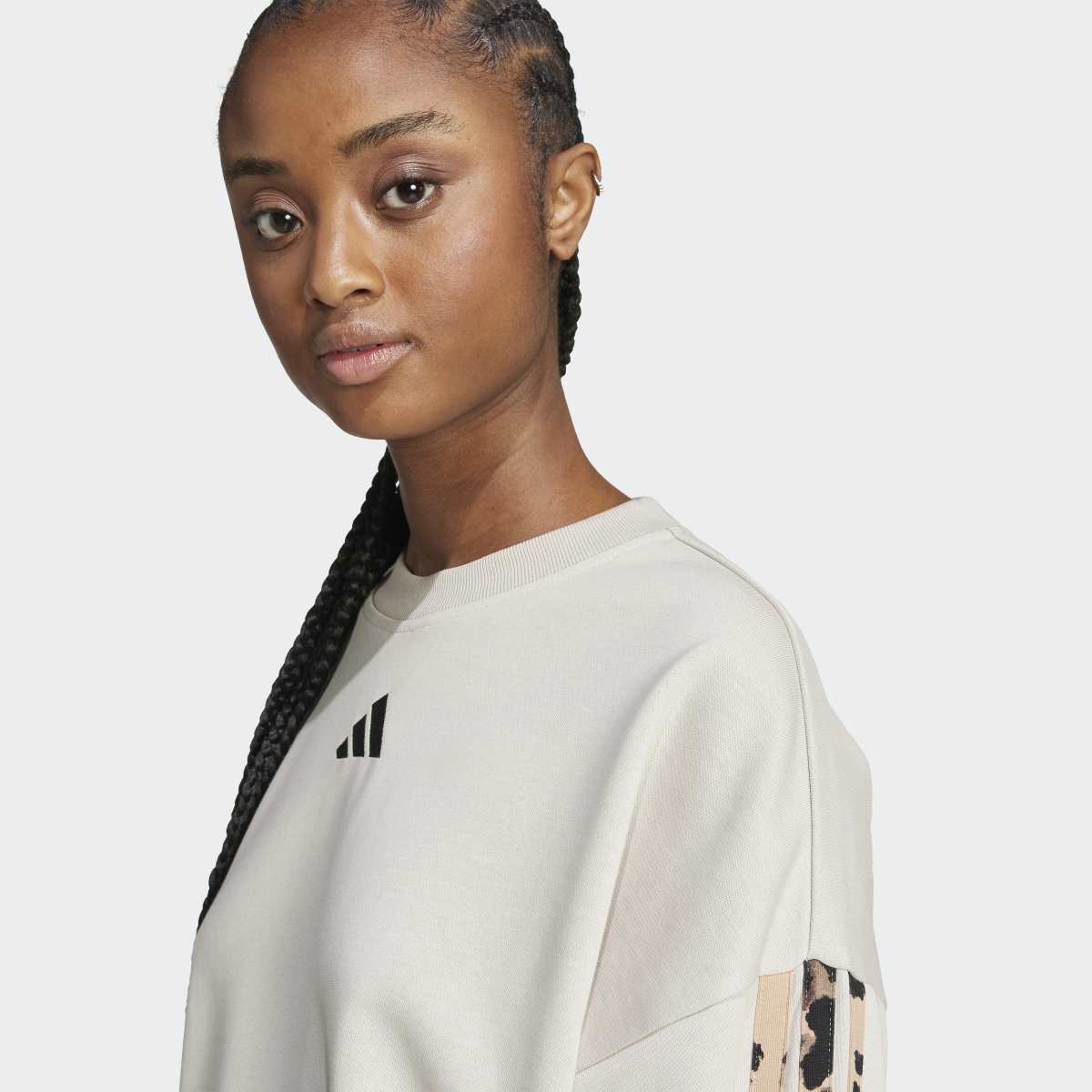 Sweatshirt de Mulher Animal Print 3 Faixas Bege-4