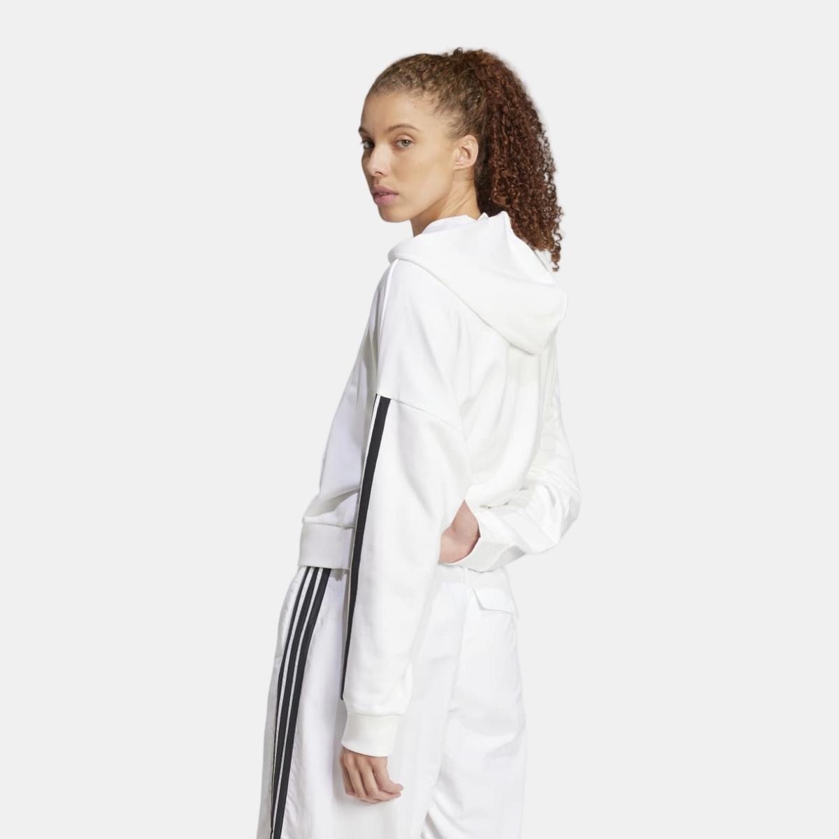Sweatshirt de Mulher Essentials French Terry Quarter-Zip 3 Faixas Branco-2
