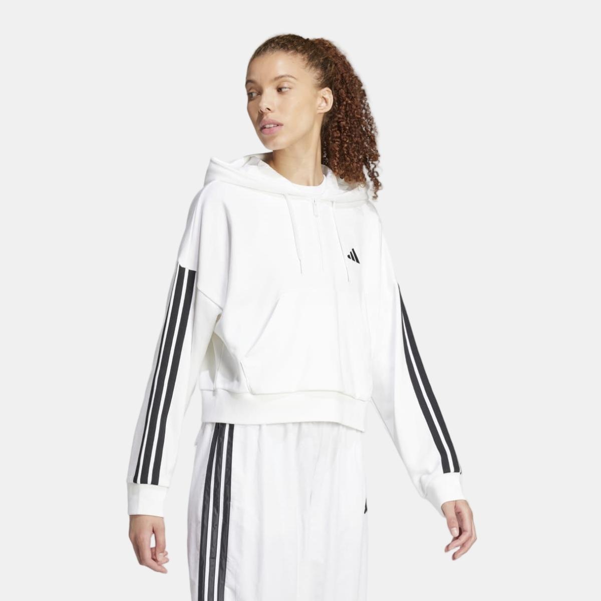 Sweatshirt de Mulher Essentials French Terry Quarter-Zip 3 Faixas Branco-3