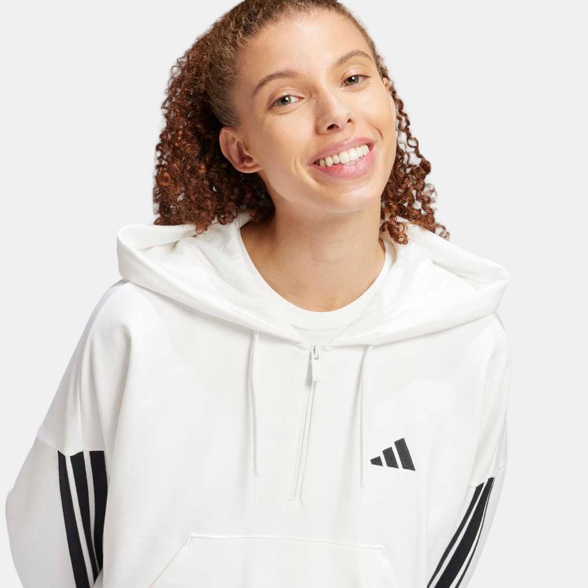 Sweatshirt de Mulher Essentials French Terry Quarter-Zip 3 Faixas Branco-4
