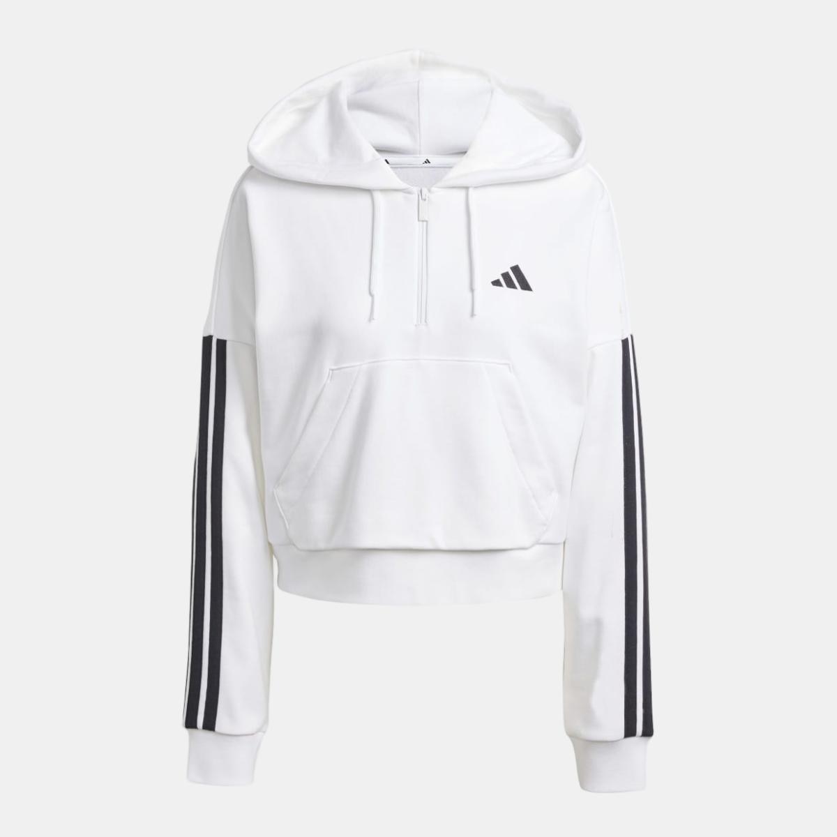Sweatshirt de Mulher Essentials French Terry Quarter-Zip 3 Faixas Branco-6