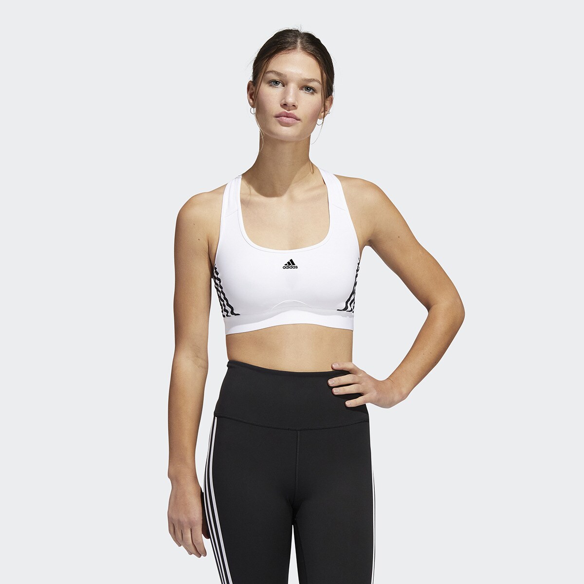 Top de Mulher Powerreact Training Medium-Support 3 Faixas Branco-1