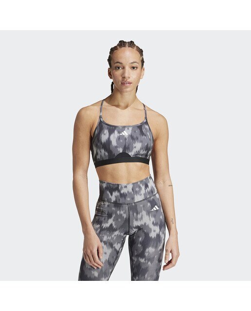 Top Desportivo de Mulher Aeroreact Training Essentials Light-Support Allover Print Flower Cinzento-1