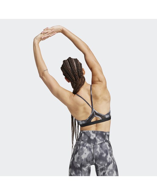 Top Desportivo de Mulher Aeroreact Training Essentials Light-Support Allover Print Flower Cinzento-2