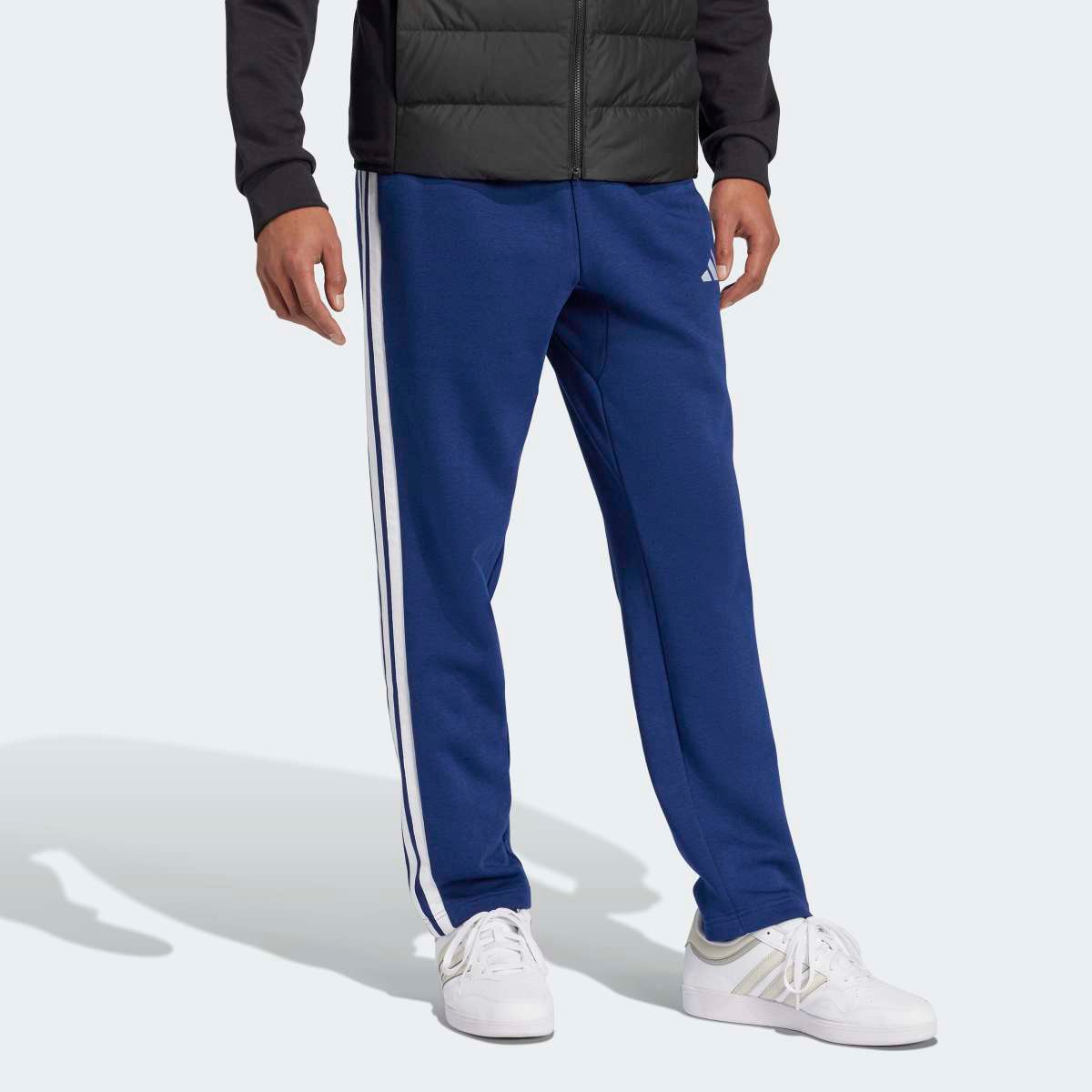 Calças de Homem Essentials 3-Stripes Open Hem Fleece Azul-escuro-3
