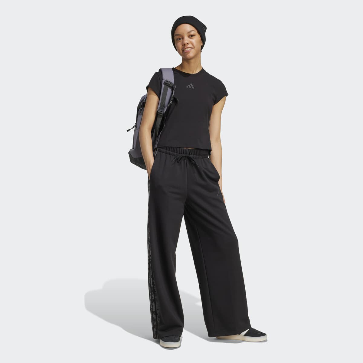 Calças de Mulher Animal Print 3-Stripes Open Hem Preto-5