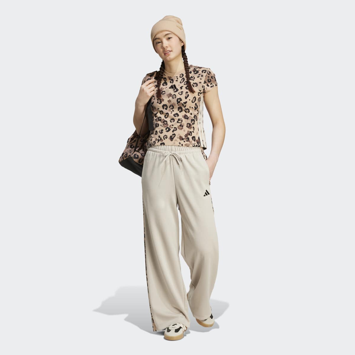 Calças de Mulher Animal Print 3-Stripes Open Hem Cinzento-5