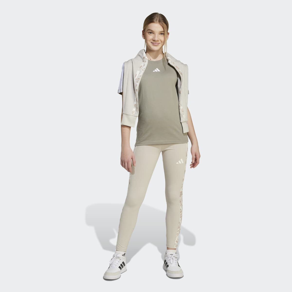 Leggings de Menina 3 Faixas Cinzento-5